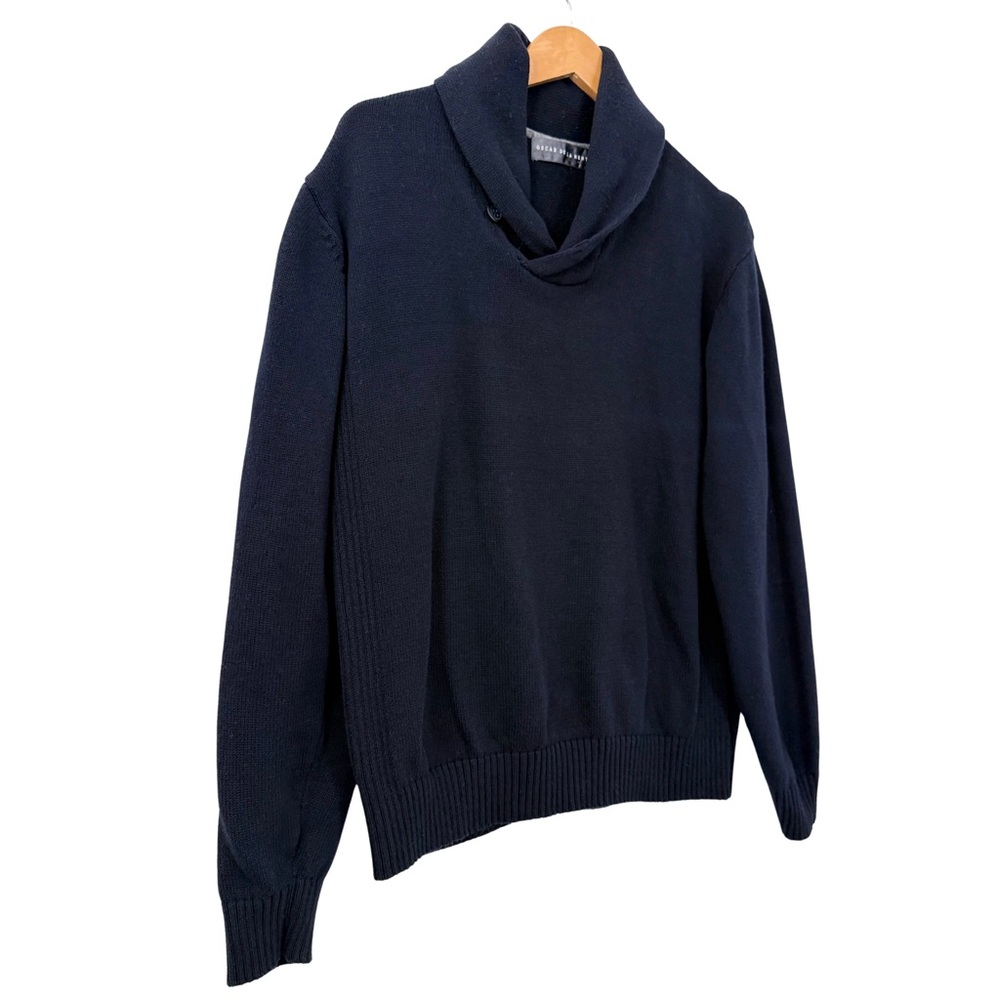 Oscar de la Renta Men’s Navy Blue Shawl Collar Sweater, 100% Cotton, Size Large